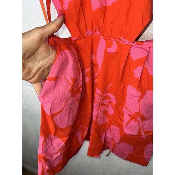Staud Red Pink Tropical Hawaiian Floral Halter Open Back Romper Womens US 0 (W) - Picture 4 of 6